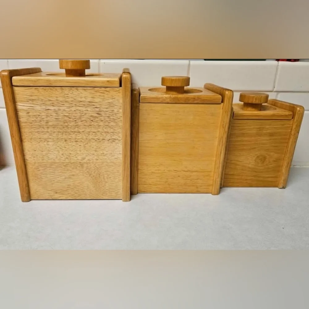 3 Oak Wood Canisters Very Clean set